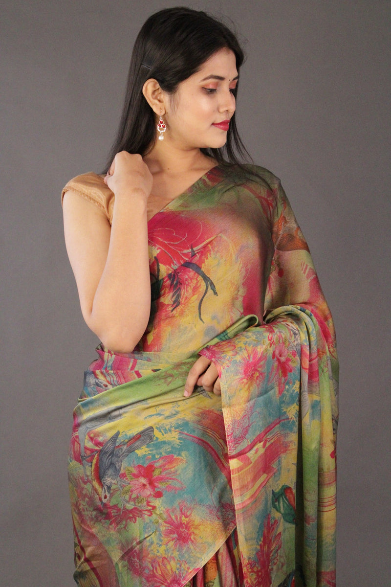 Crepe Forest Designer Printed Wrap in 1 minute saree - Isadora Life Online Shopping Store
