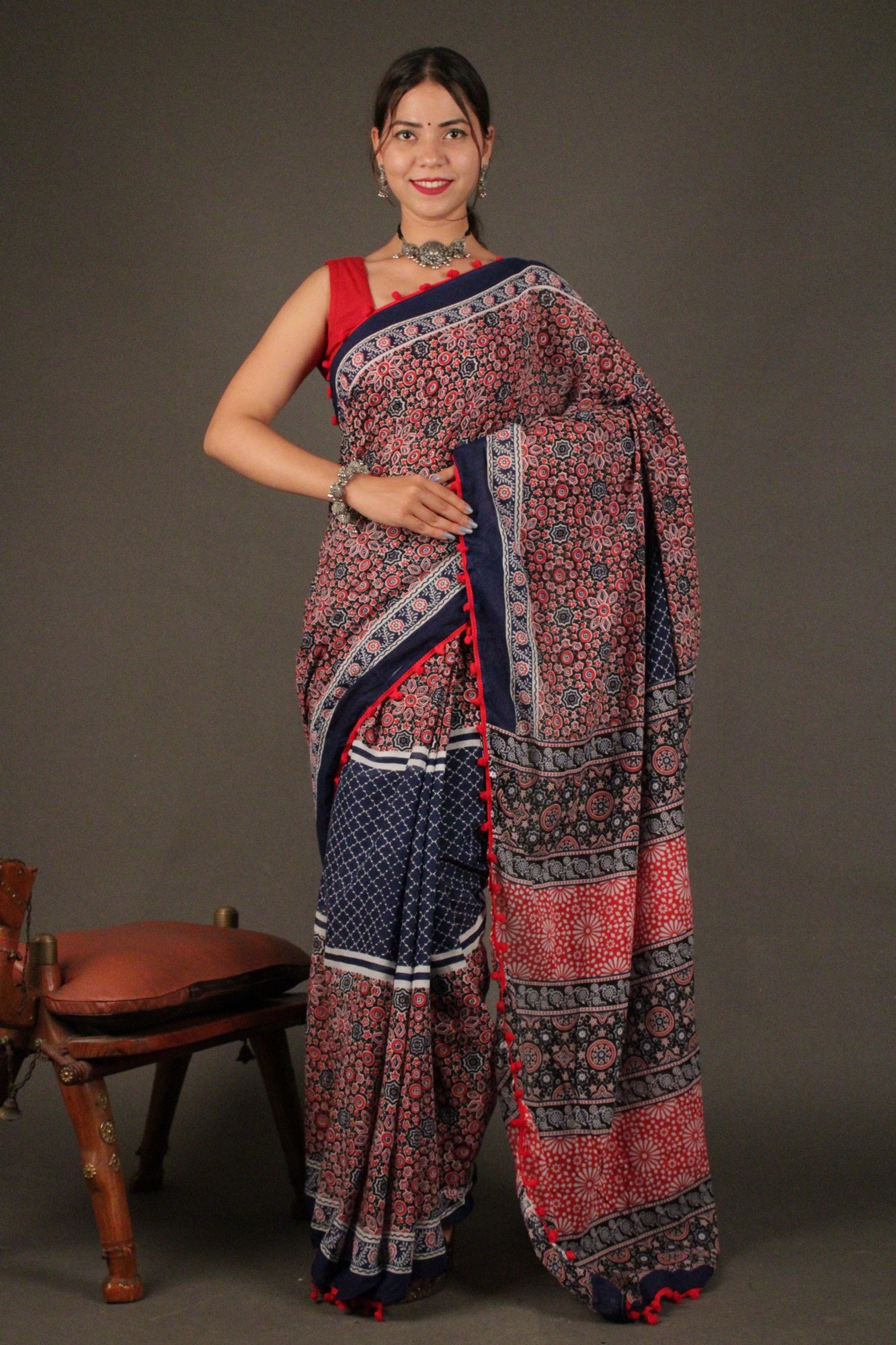 Isadoralife ready to wear saree block printed mulmul cotton