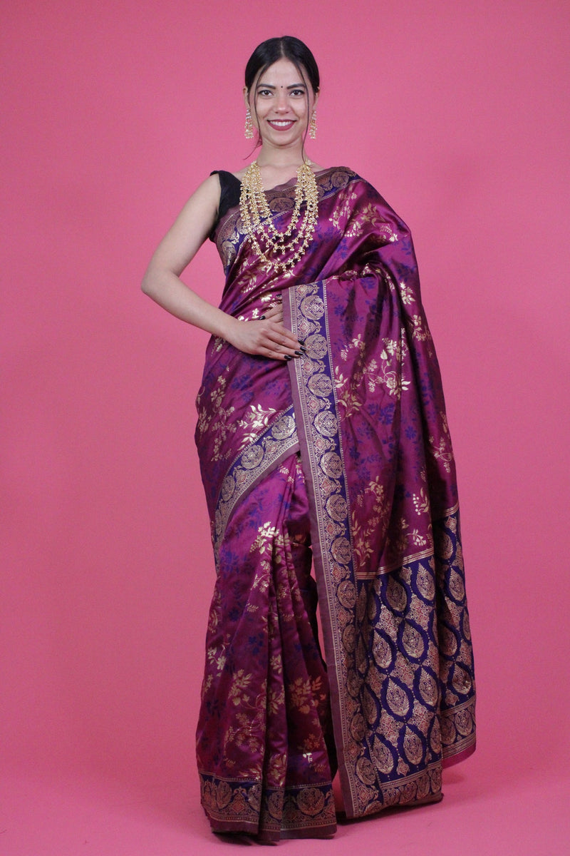 Jamuni Heavy Banarasi Jacquard Designer Zari Woven Wrap in 1 minute saree - Isadora Life Online Shopping Store