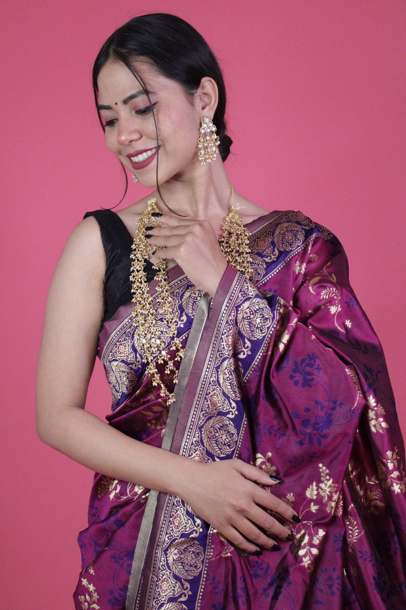 Jamuni Heavy Banarasi Jacquard Designer Zari Woven Wrap in 1 minute saree - Isadora Life Online Shopping Store