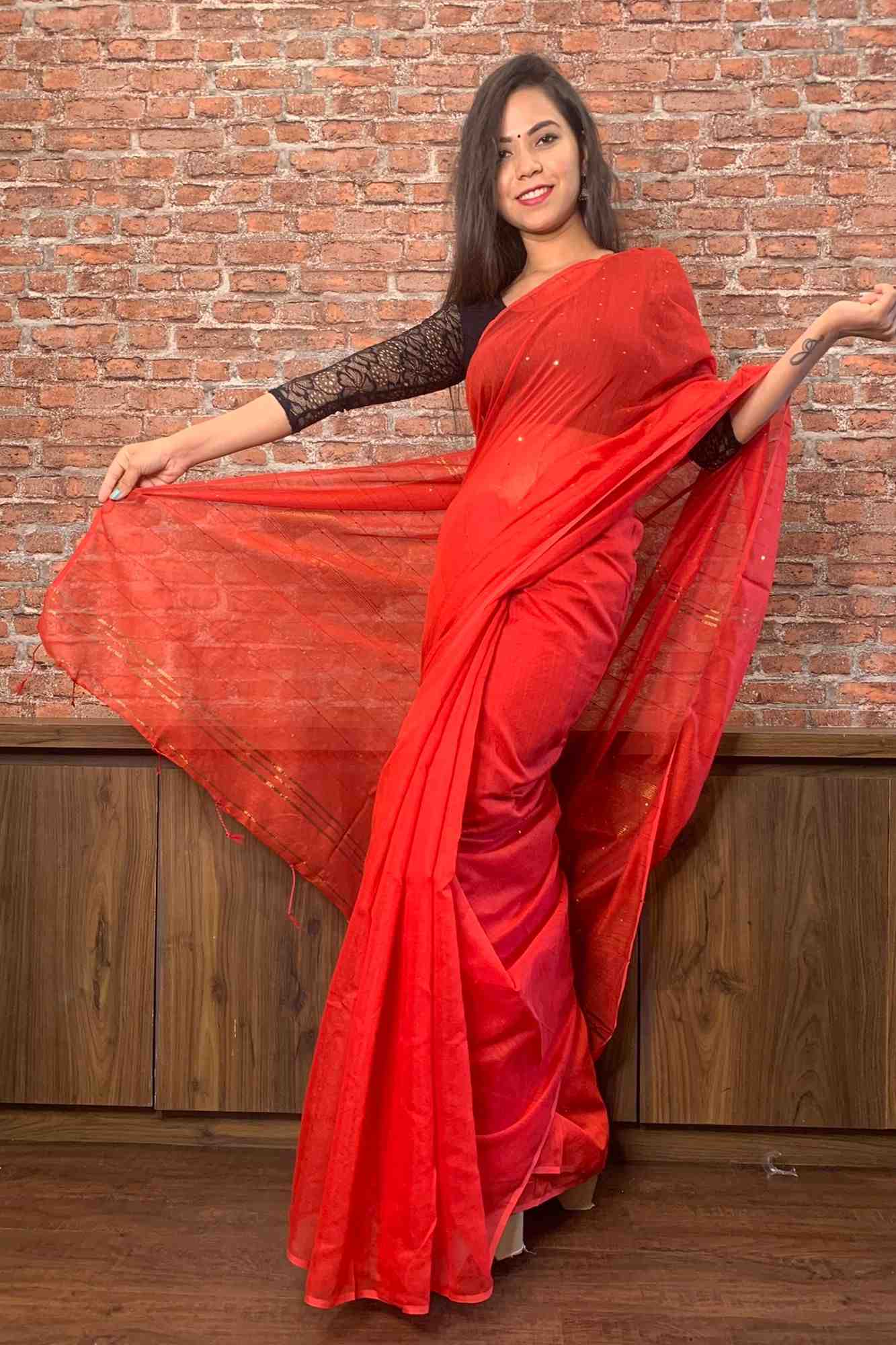Handloom bengal soft tant with tiny sequins wrap in 1 minute saree - Isadora Life Online Shopping Store