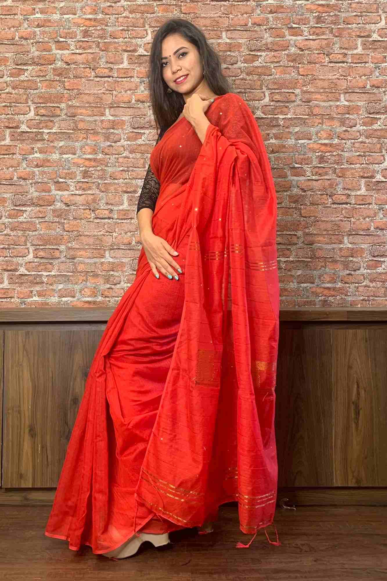 Handloom bengal soft tant with tiny sequins wrap in 1 minute saree - Isadora Life Online Shopping Store