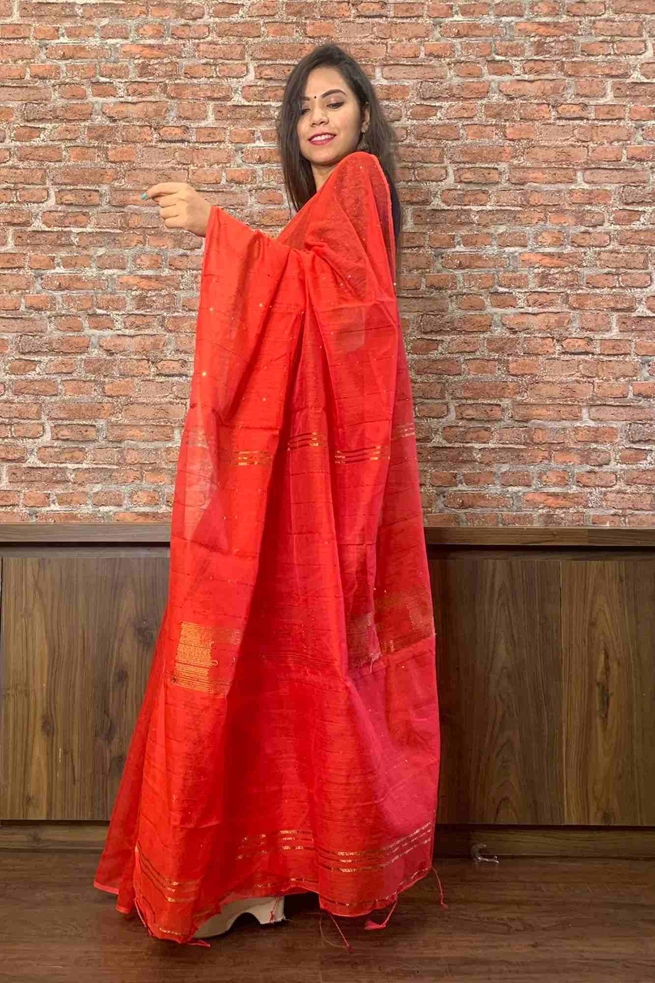 Handloom bengal soft tant with tiny sequins wrap in 1 minute saree - Isadora Life Online Shopping Store