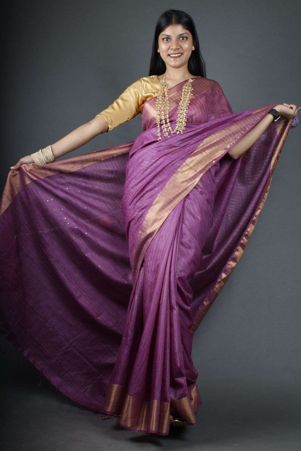Light purplish pink bhagalpuri cotton silk Woven with sequins all over Pallu evening wear Wrap in 1 minute saree - Isadora Life Online Shopping Store