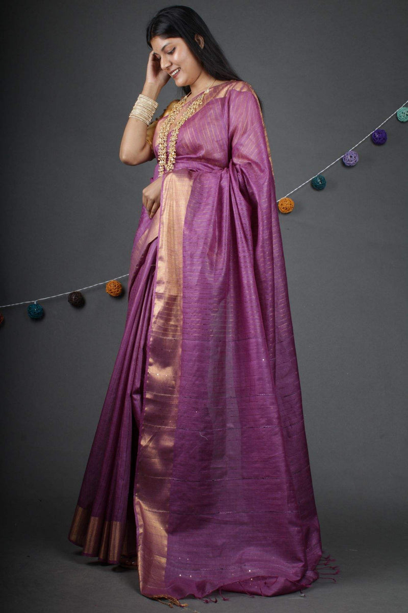 Light purplish pink bhagalpuri cotton silk Woven with sequins all over Pallu evening wear Wrap in 1 minute saree - Isadora Life Online Shopping Store