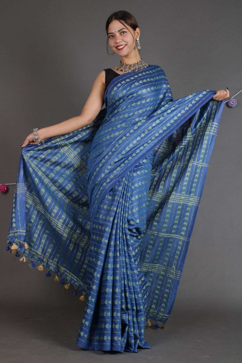 Beautiful Classy and Sophisticated soft blue kota silk with resham stitch all over Wrap in 1 minute saree - Isadora Life Online Shopping Store