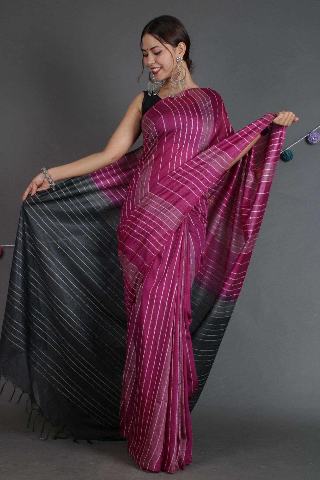 Purple-Black Kota Silk Resham stitch weaving ghicha sembling all over Wrap in 1 minute saree - Isadora Life Online Shopping Store