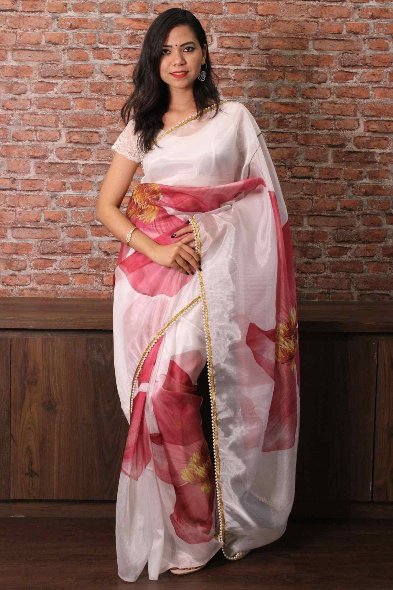 Buy Rose Pink and White Color Silk Saree With Net Blouse Online - SARV01954  | Andaaz Fashion