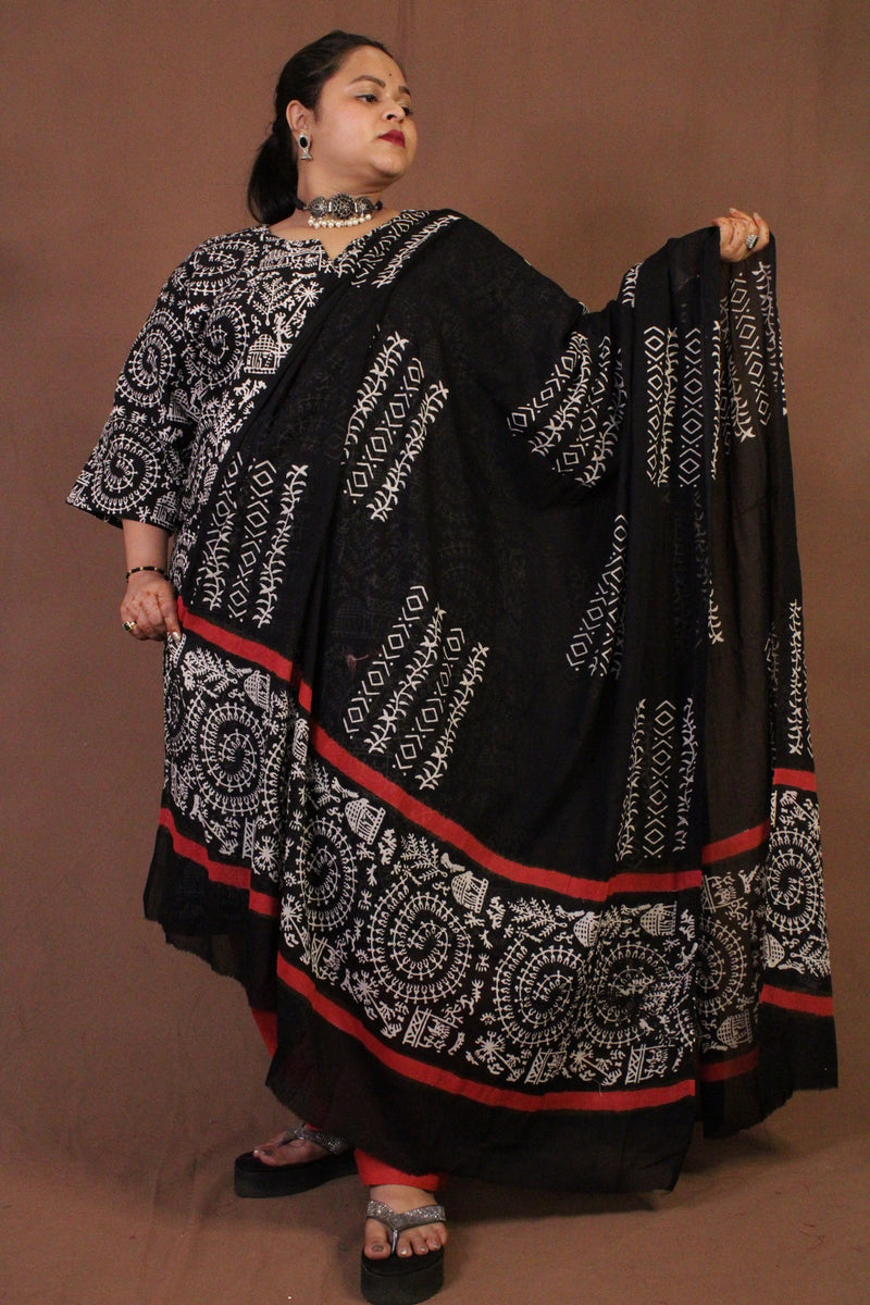 Pure Handloom Mulmul Cotton Warli Design Block Printed Ready to wear Salwar Kameez - Isadora Life Online Shopping Store