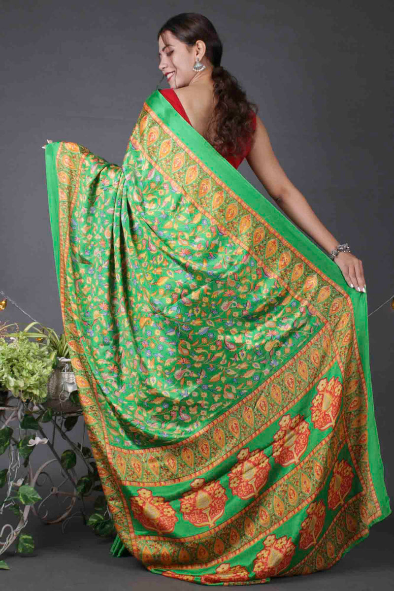 Green-Yellow Crepe Office Semi-Formal Printed Wrap in 1 minute saree - Isadora Life Online Shopping Store