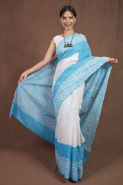 Sky Blue Cotton Handloom Mul mul Wrap in 1 minute saree - Isadora Life Online Shopping Store