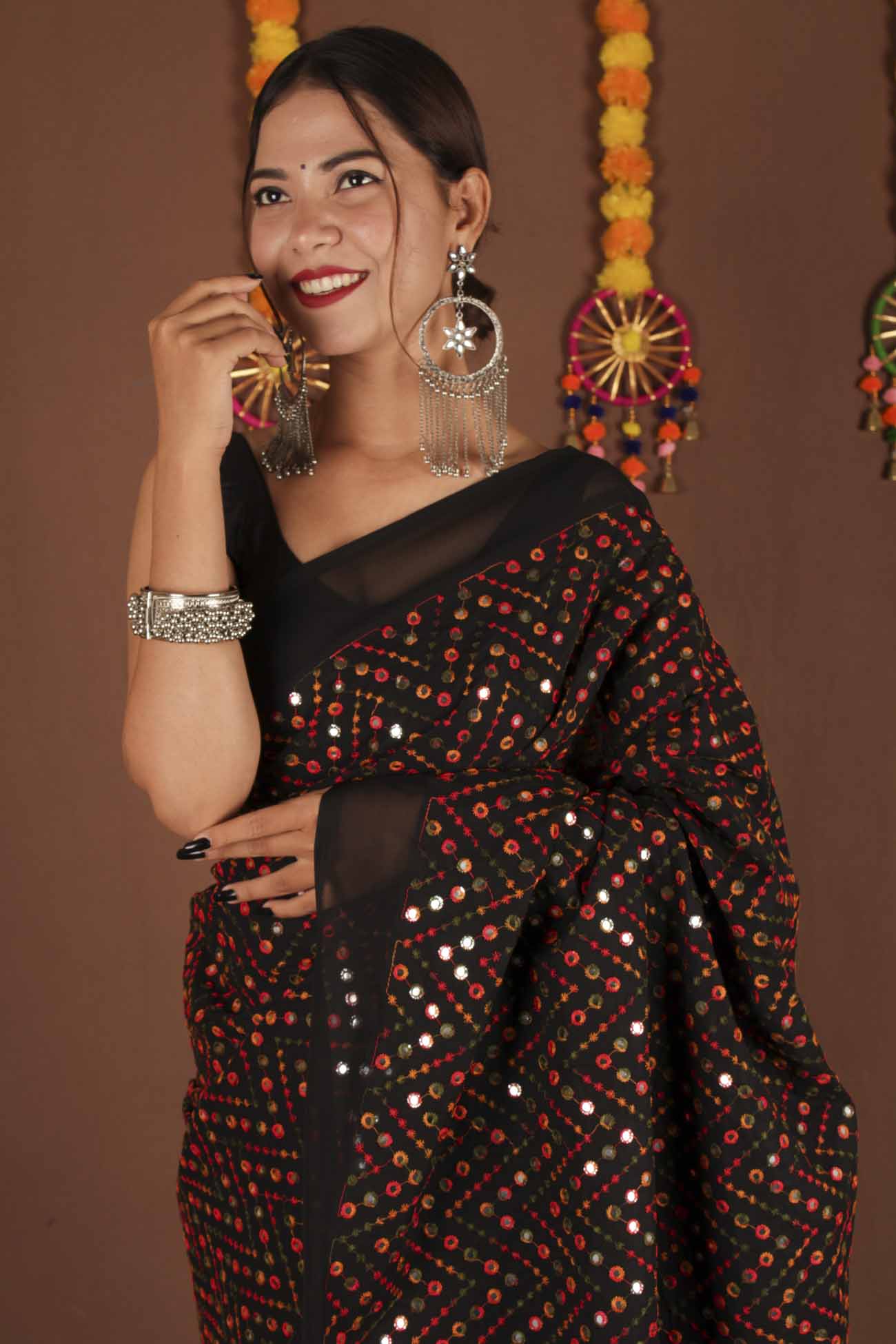 Black Sparkly Embroidery Mirror Work Half and Half Wrap in 1 minute saree - Isadora Life Online Shopping Store