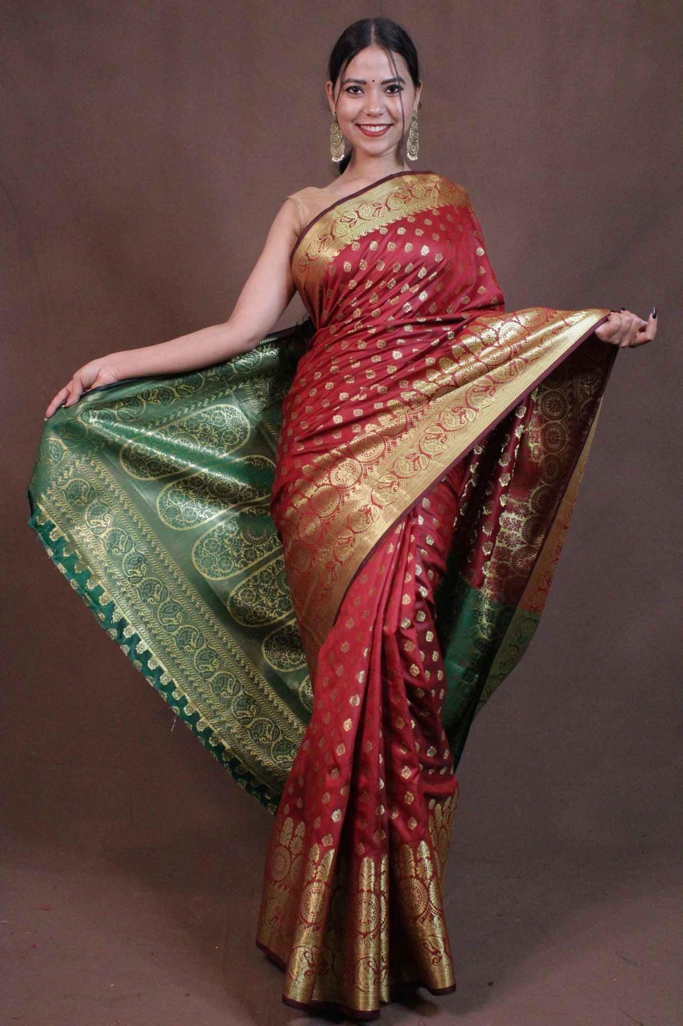 Banarasi Woven With Zari border Wrap in 1 minute Saree & Heavy Ornate Pallu - Isadora Life Online Shopping Store