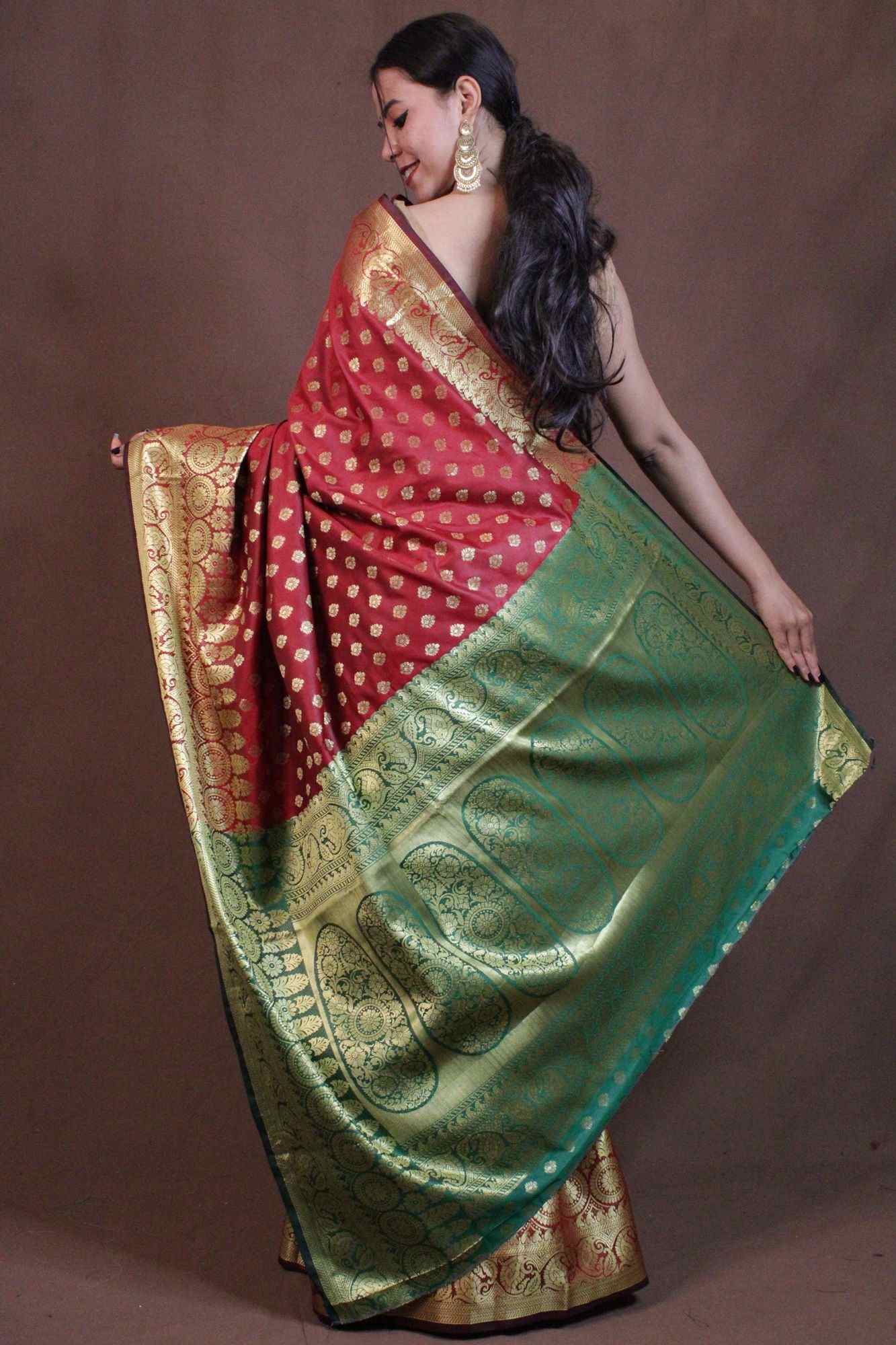 Banarasi Woven With Zari border Wrap in 1 minute Saree & Heavy Ornate Pallu - Isadora Life Online Shopping Store