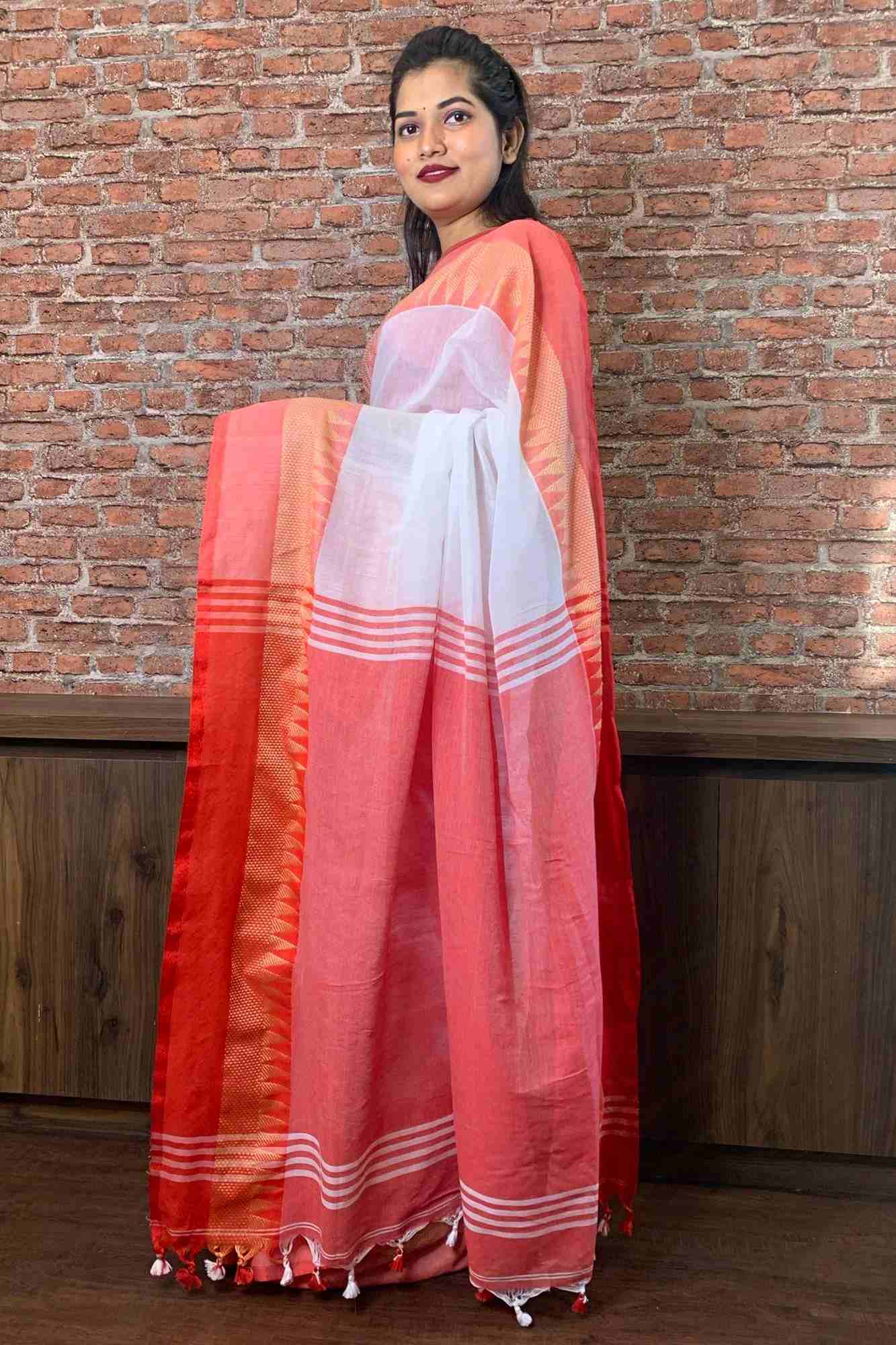 Woven temple border cotton wrap in 1 minute saree - Isadora Life Online Shopping Store