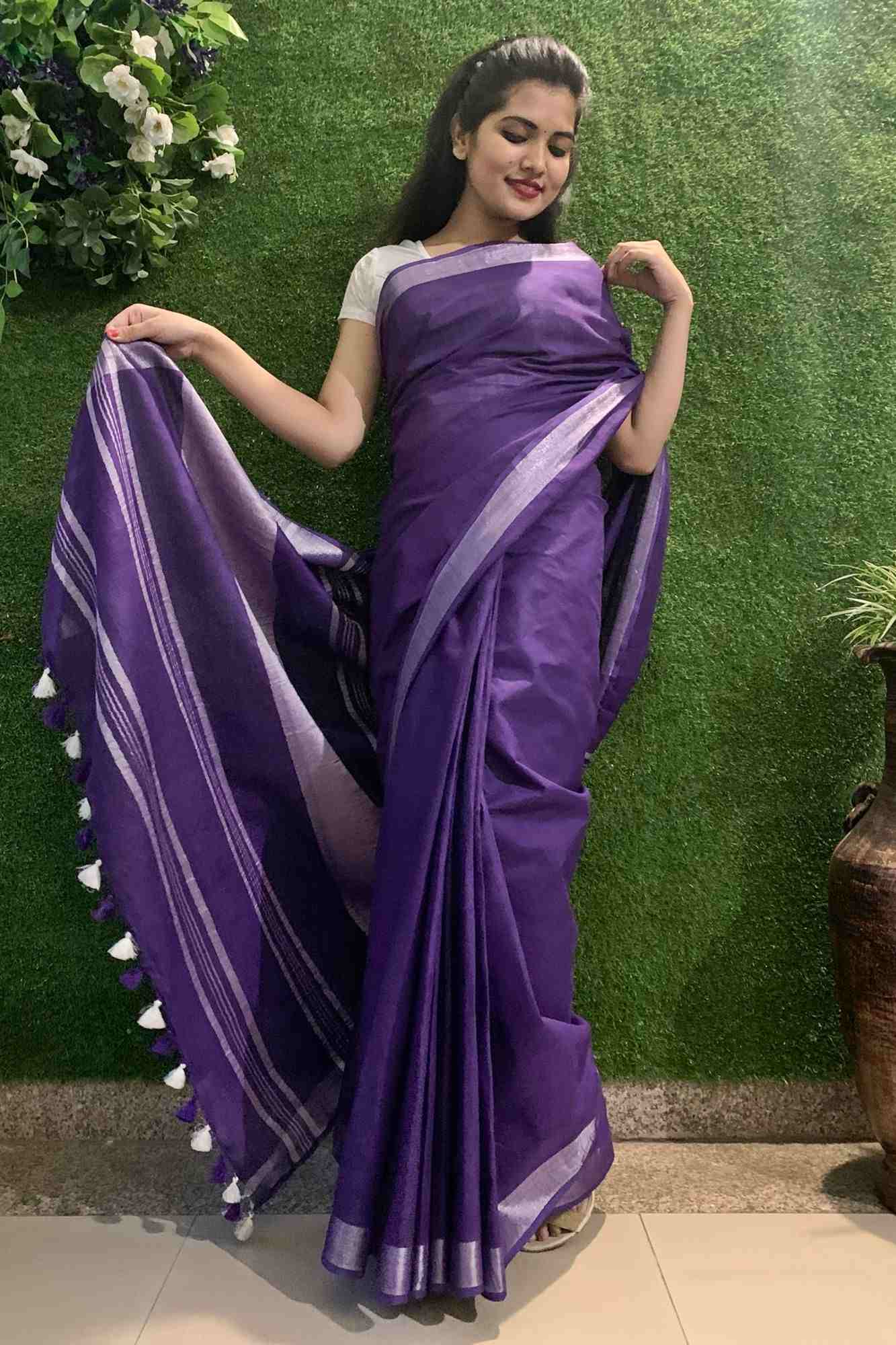 Dark mauve linen wrap in 1 minute saree - Isadora Life Online Shopping Store