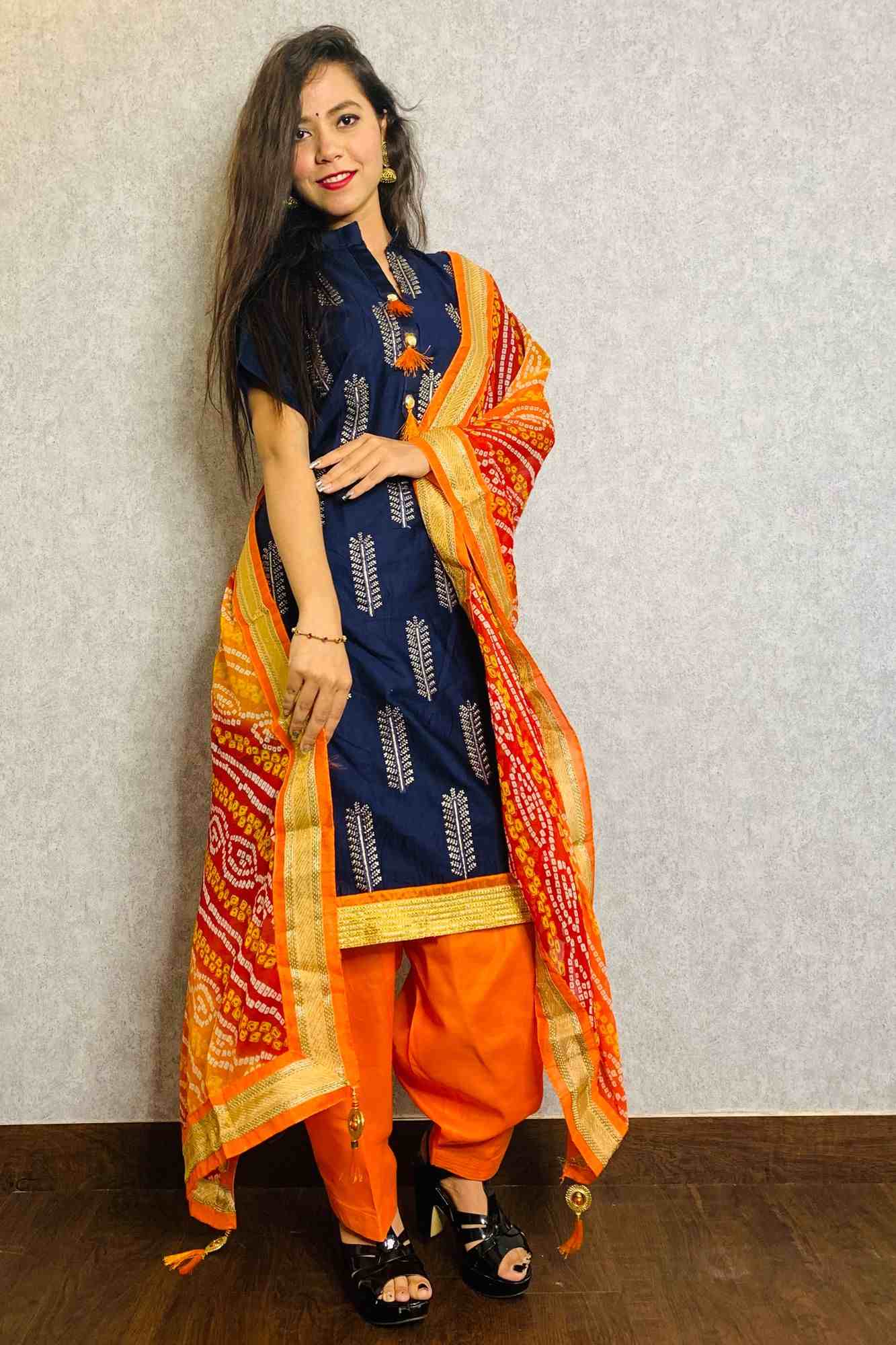Chanderi salwar kameez with bandhej dupatta - Isadora Life Online Shopping Store