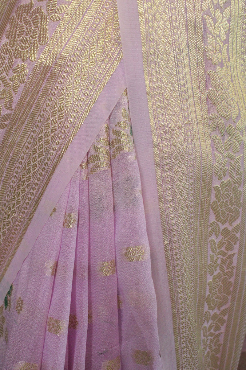 Ready to Wear Lilac Dybal Banarasi with Zari and Resham Woven Wrap in 1 minute saree - Isadora Life Online Shopping Store