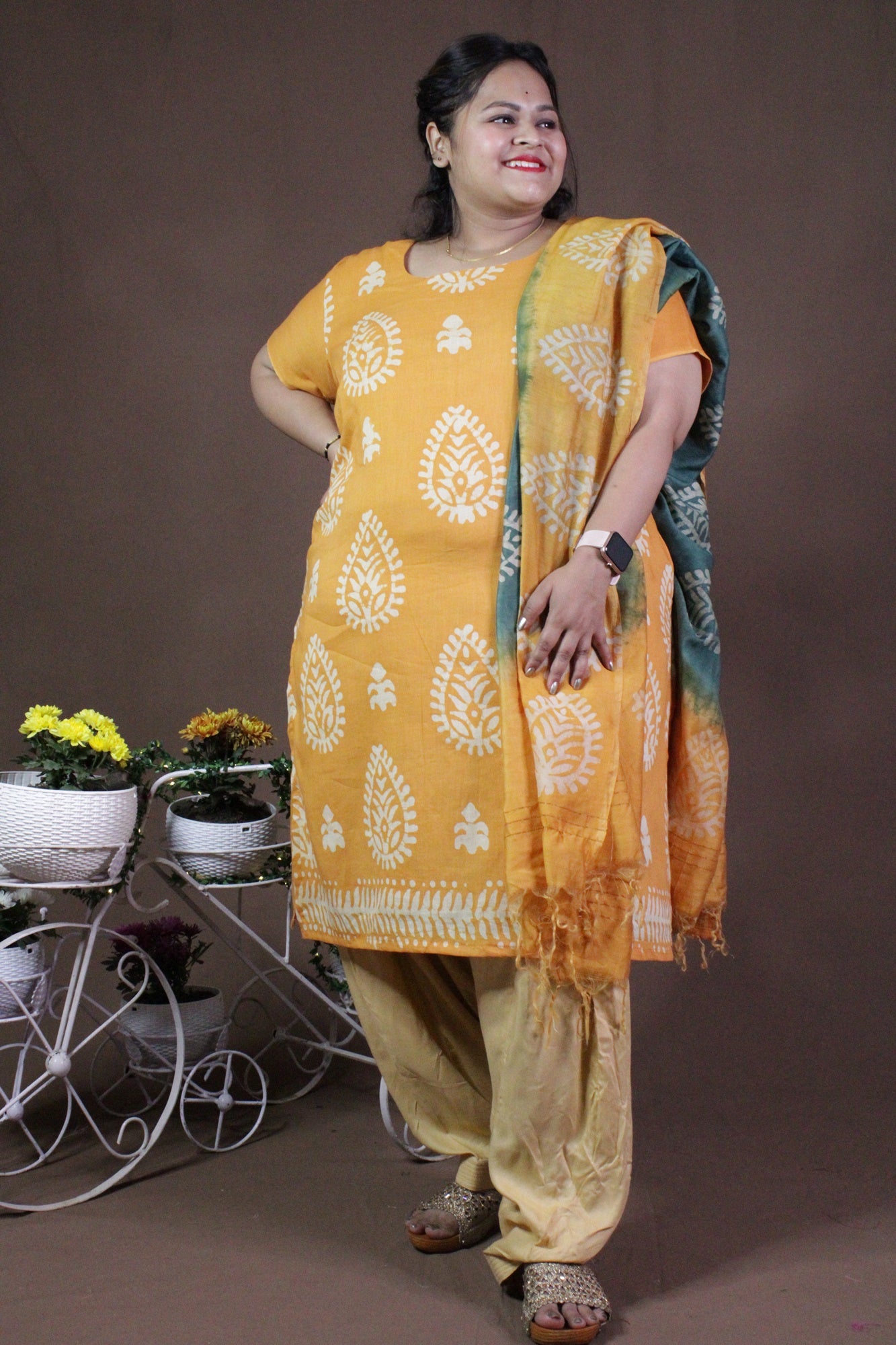 Embellished Orange-Green ready to wear Salwar-Kameez with Dupatta - Isadora Life Online Shopping Store