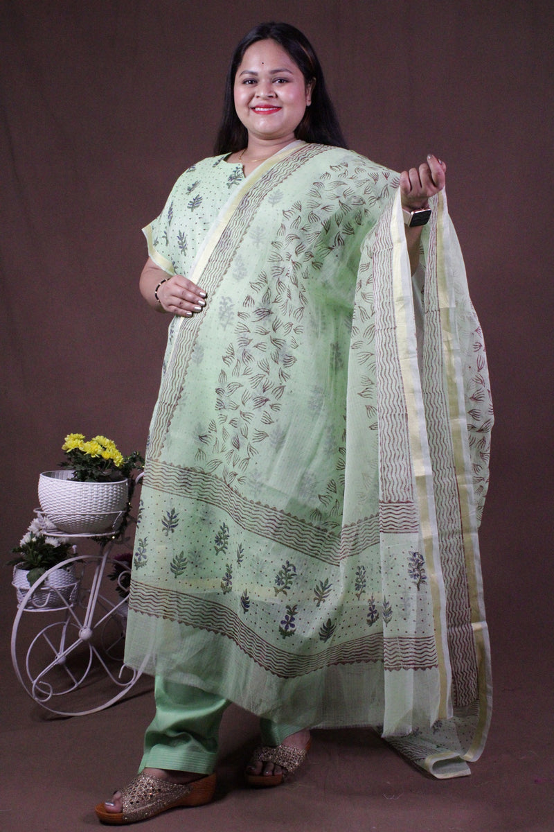 Pista Green Cotton Silk ready to wear Salwar-Kameez with Dupatta - Isadora Life Online Shopping Store