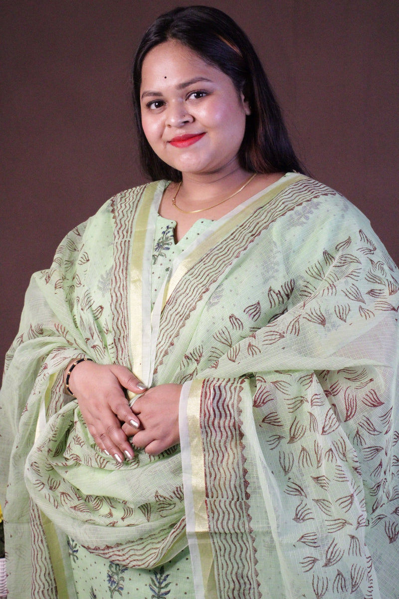 Pista Green Cotton Silk ready to wear Salwar-Kameez with Dupatta - Isadora Life Online Shopping Store