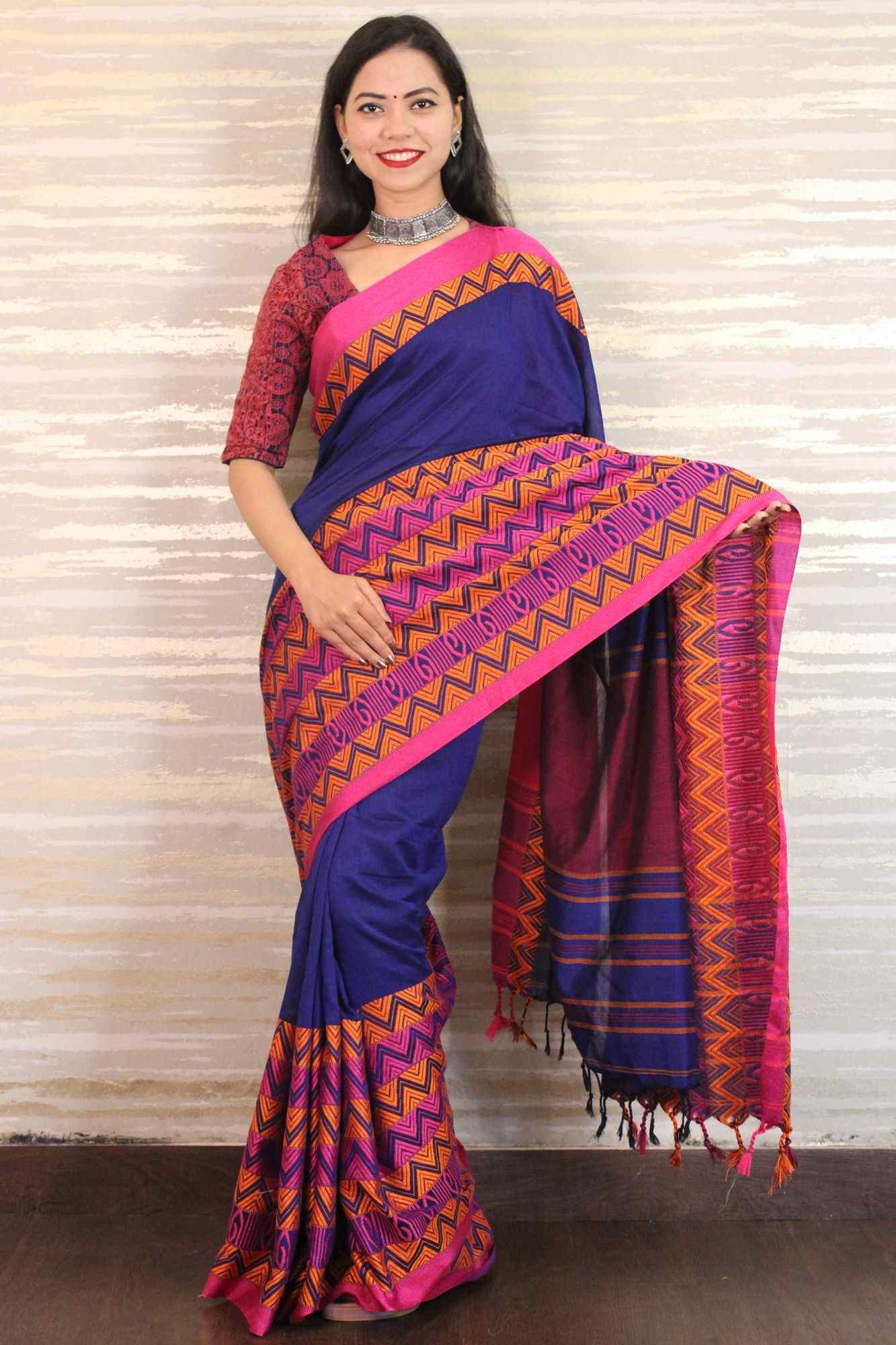 Handloom begampuri khadi cotton with woven all over wrap in 1 minute saree - Isadora Life Online Shopping Store