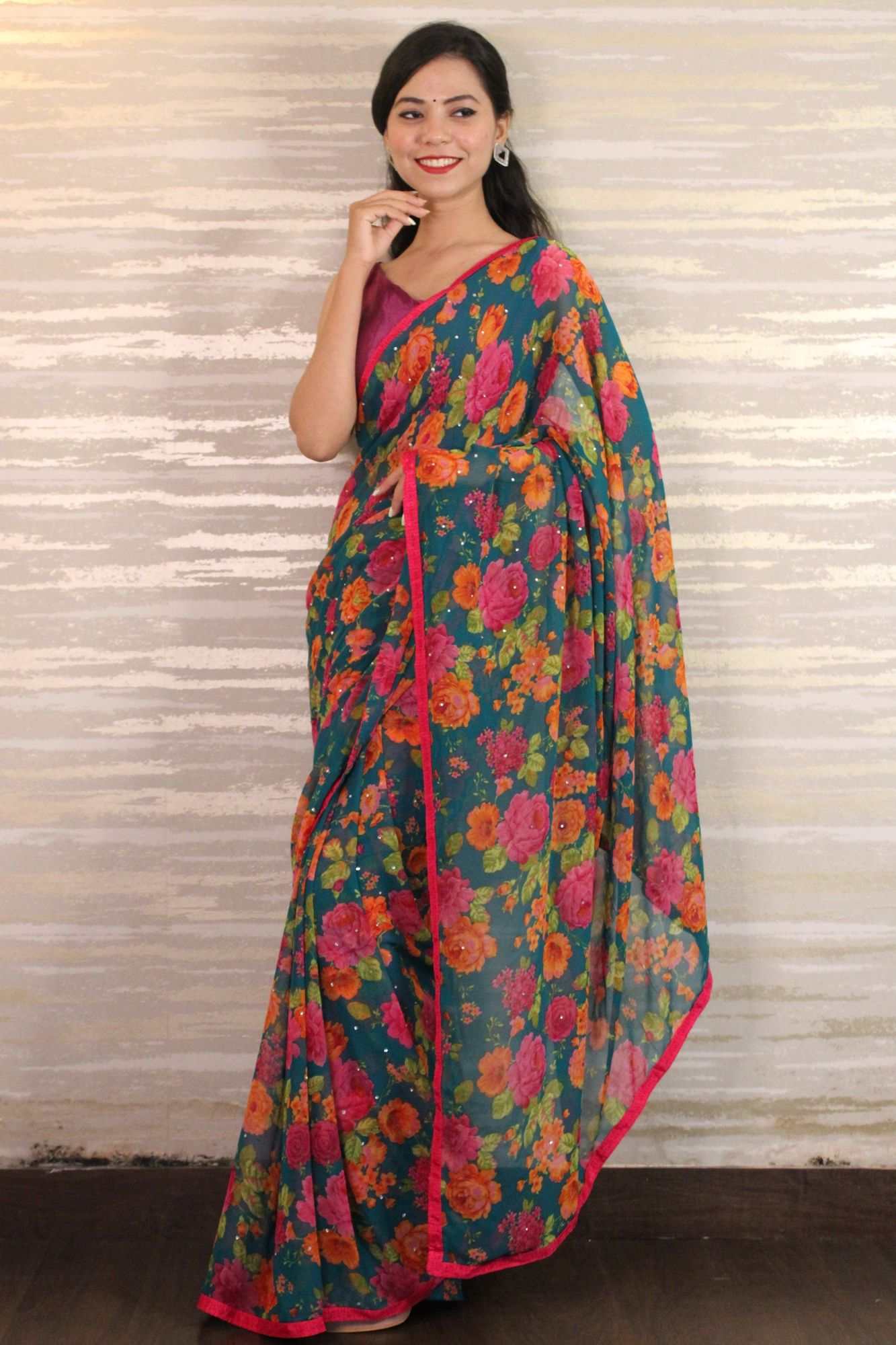 Beautiful classy georgette printedwrap in 1 minute saree - Isadora Life Online Shopping Store