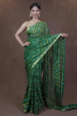 Green Bandhani Chiffon Wrap in 1 minute saree - Isadora Life Online Shopping Store