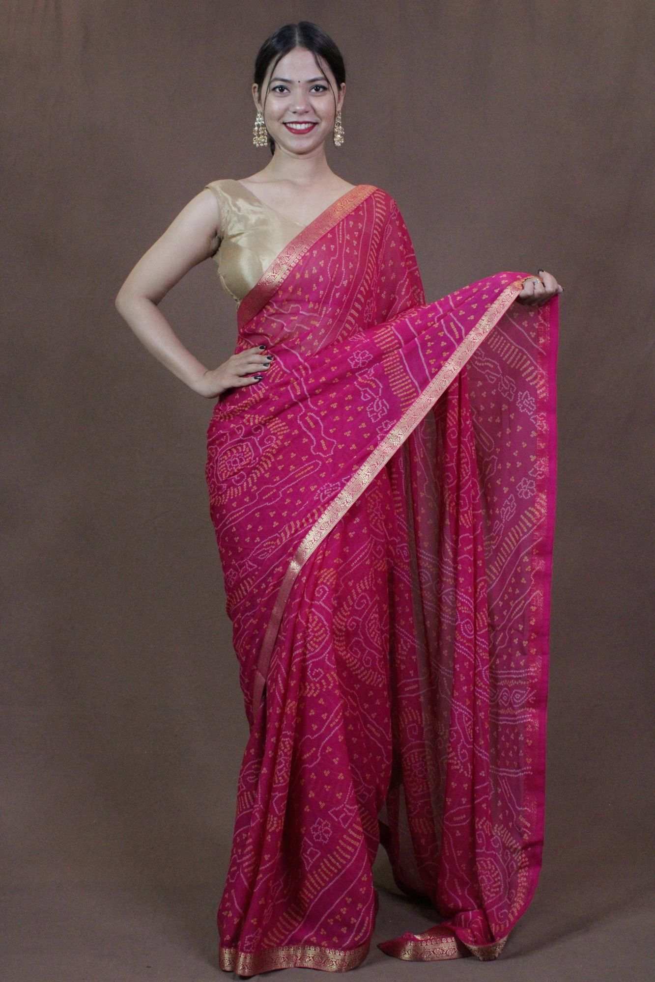 Pink Bandhani Chiffon Wrap in minute saree Isadora Life