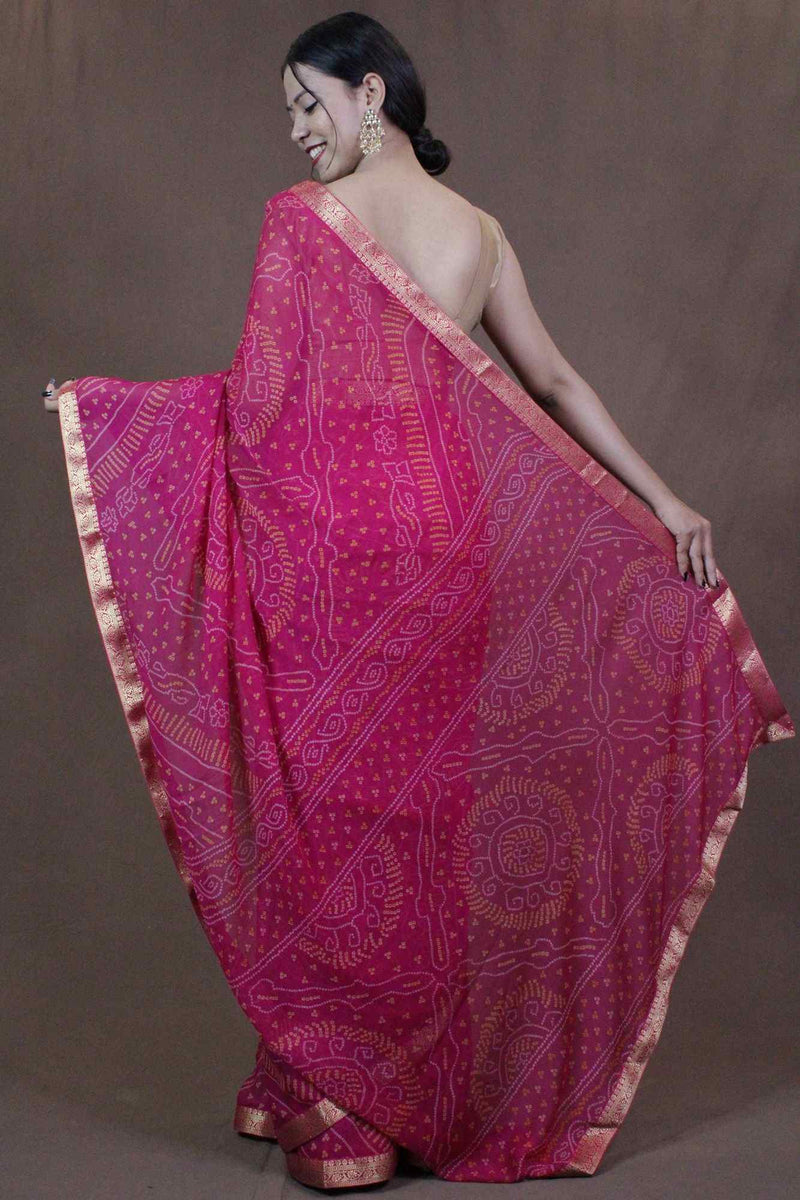 Pink Bandhani Chiffon Wrap in 1 minute saree - Isadora Life Online Shopping Store
