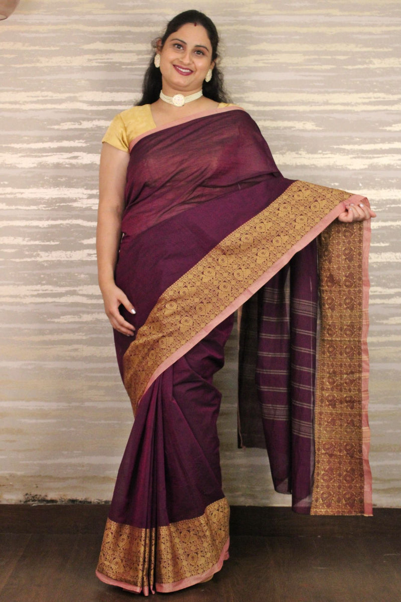 Theni cotton with chettinad woven border wrap in 1 minute saree - Isadora Life Online Shopping Store