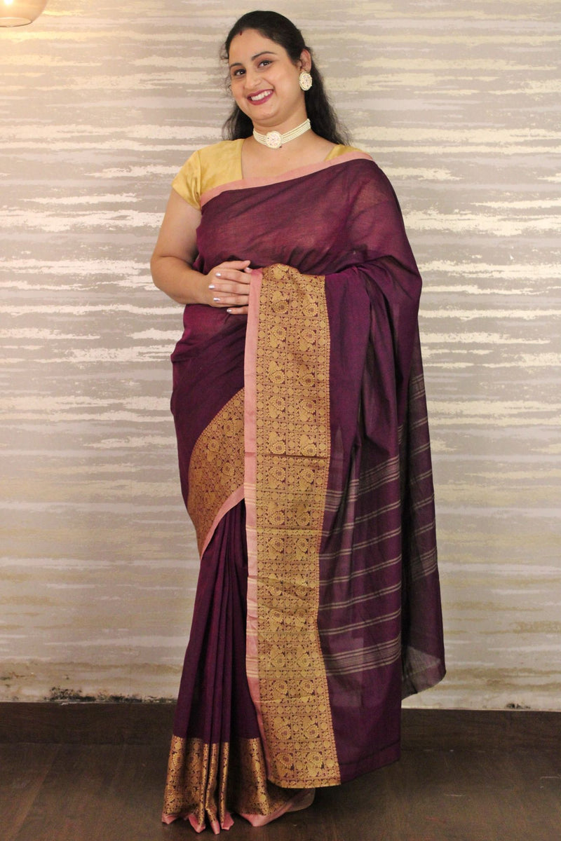 Theni cotton with chettinad woven border wrap in 1 minute saree - Isadora Life Online Shopping Store
