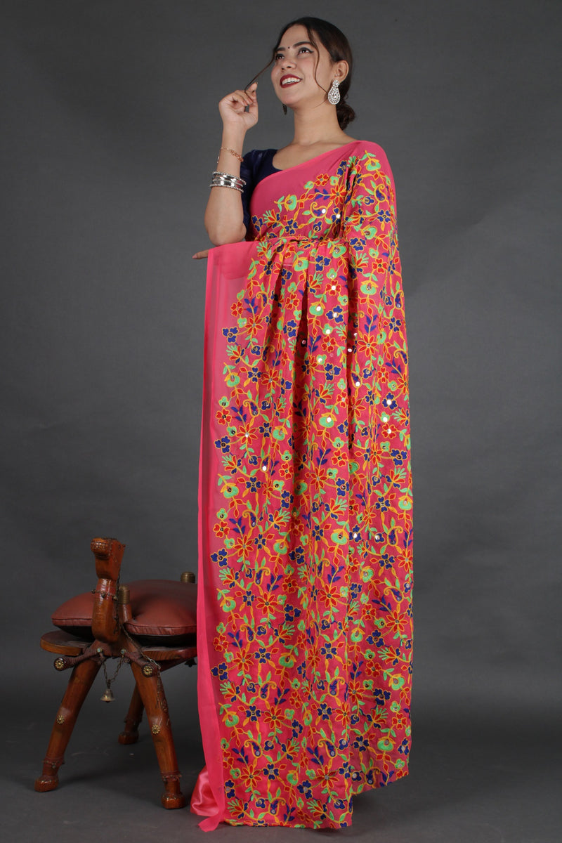 Designer Kathiawadi Rabari Embroidered Pallu and Satin Half and Half Wrap in 1 minute saree - Isadora Life Online Shopping Store