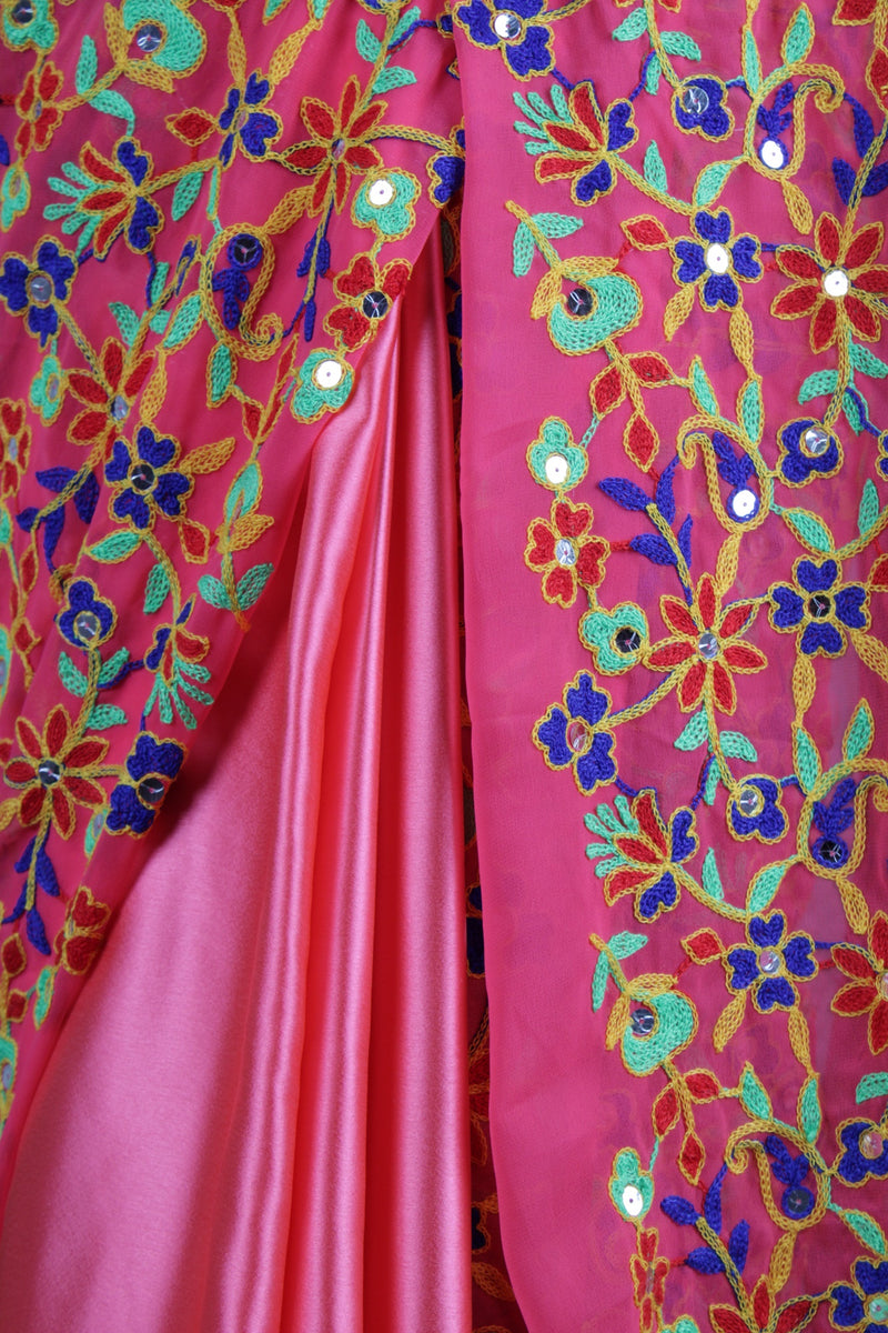 Designer Kathiawadi Rabari Embroidered Pallu and Satin Half and Half Wrap in 1 minute saree - Isadora Life Online Shopping Store