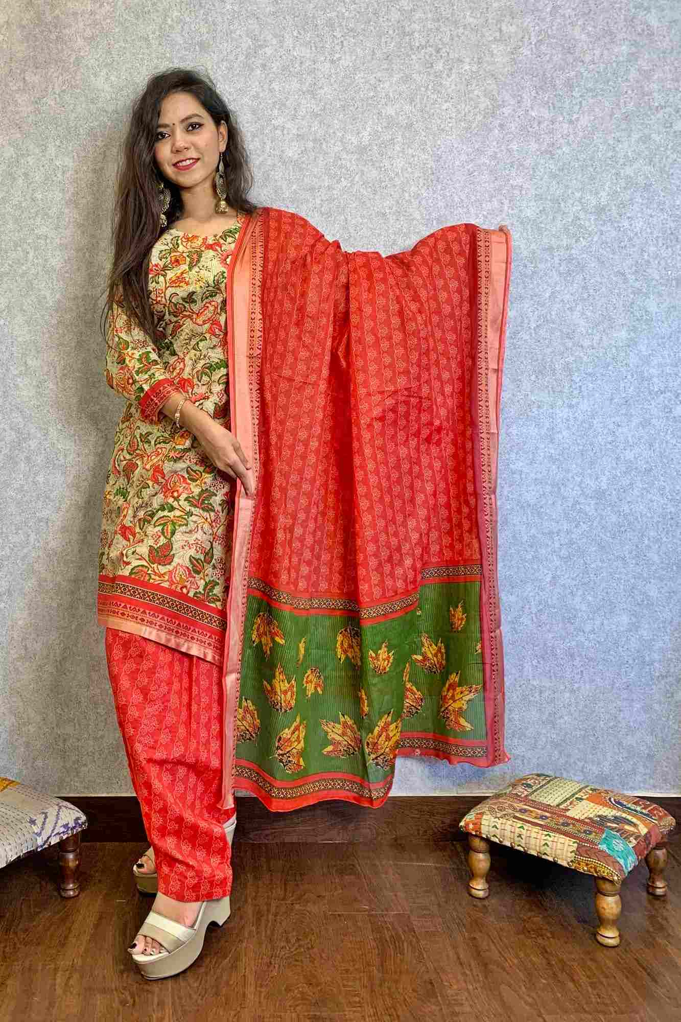 Chanderi floral print cotton reaadymade salwar suit - Isadora Life Online Shopping Store