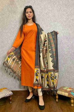 Ready to wear cotton khadi suit with khadi silk dupatta - Isadora Life Online Shopping Store