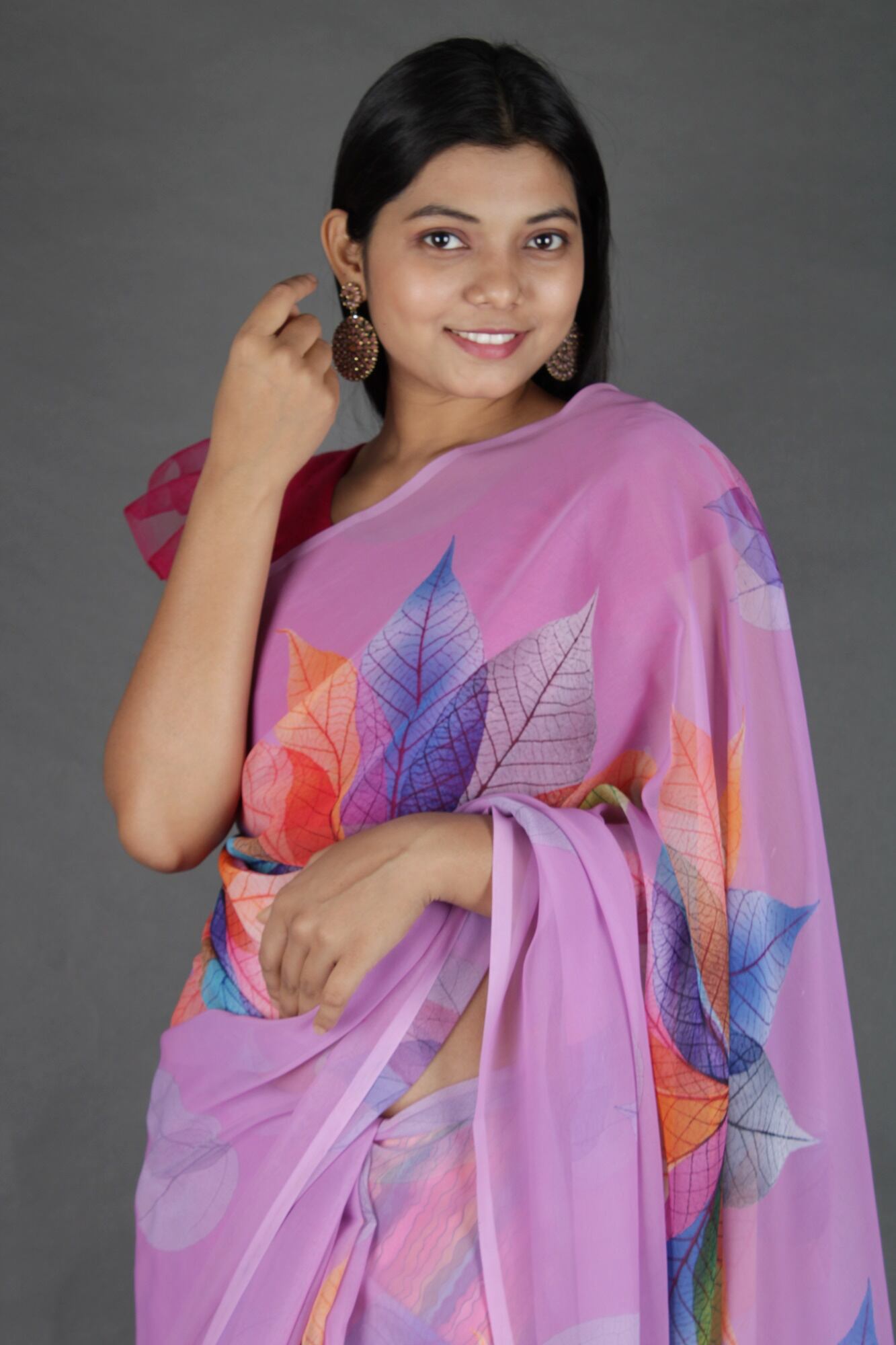Lavender geometric multicolor flower printed Georgette wrap in 1 minute saree - Isadora Life Online Shopping Store