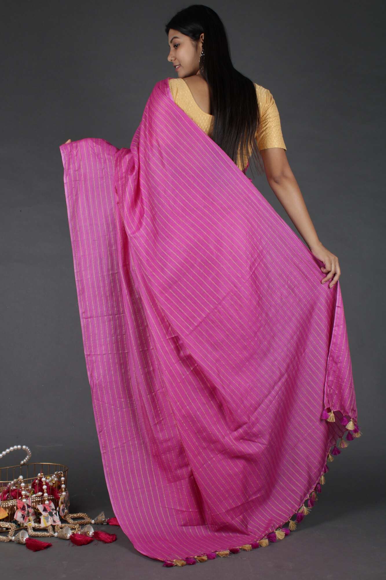 Rani pink bright and beautiful Katan Silk with Resham Weaving all over Wrap in 1 minute saree - Isadora Life Online Shopping Store