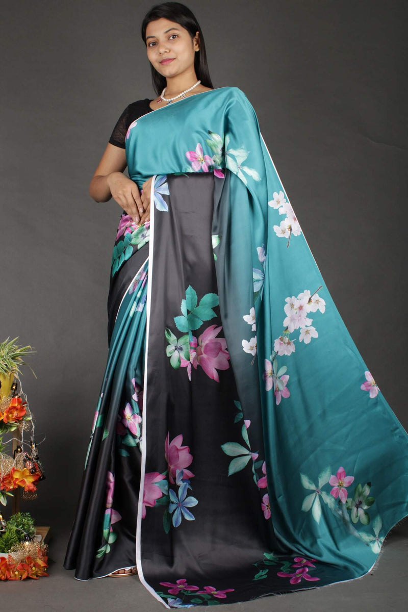 Beautiful Floral Print  Crepe Satin Wrap in 1 Minute Saree - Isadora Life Online Shopping Store