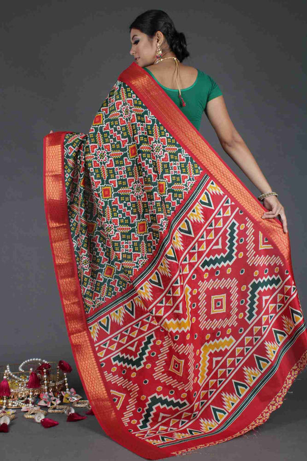 Beautiful GreenPatola Tilfi Printed Handloom Saree  Wrap in 1 minute saree - Isadora Life Online Shopping Store