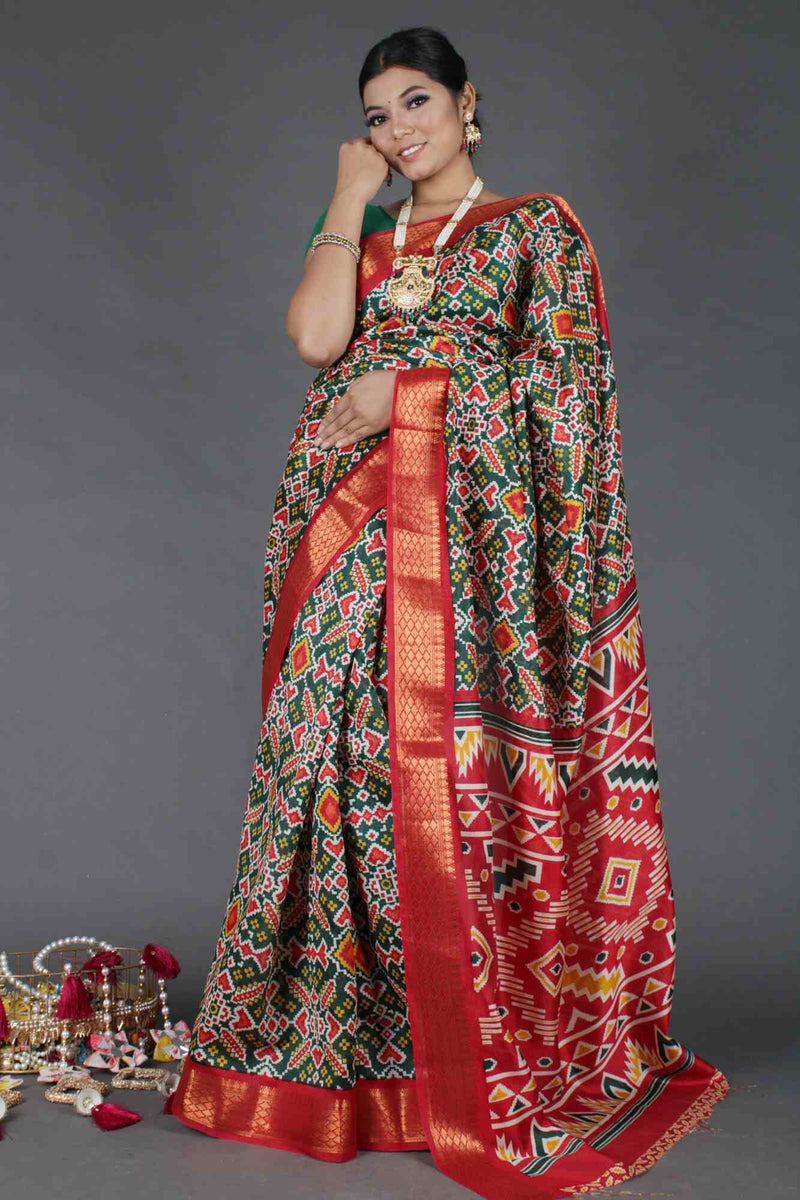Beautiful GreenPatola Tilfi Printed Handloom Saree  Wrap in 1 minute saree - Isadora Life Online Shopping Store