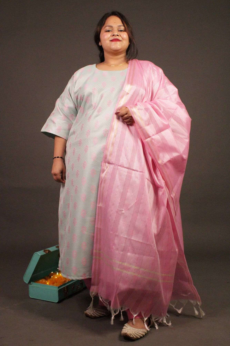 Green-Pink Brocade ready to wear Salwar-Kameez with Dupatta - Isadora Life Online Shopping Store