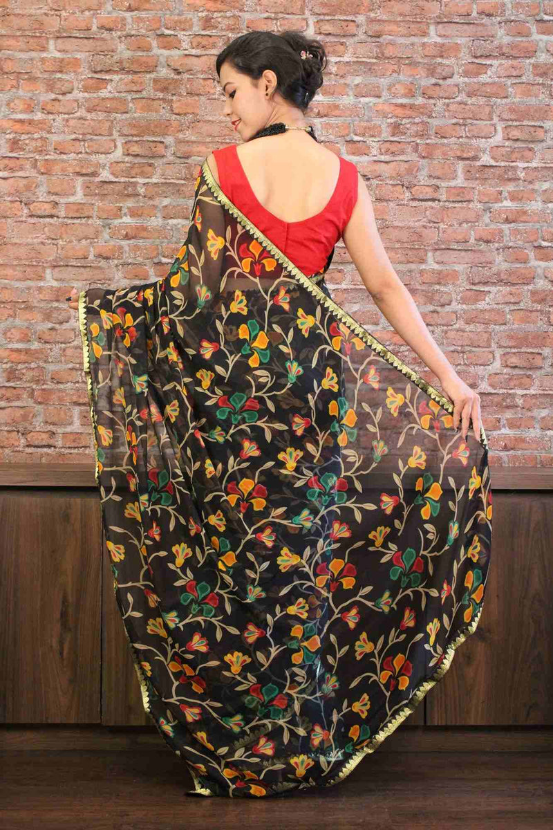 Floral chiffon with gota lace border wrap in 1 minute saree - Isadora Life Online Shopping Store