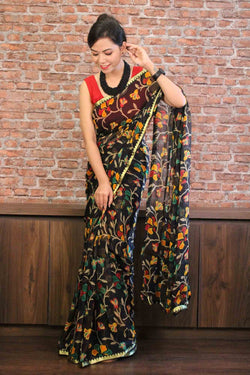 Floral chiffon with gota lace border wrap in 1 minute saree - Isadora Life Online Shopping Store