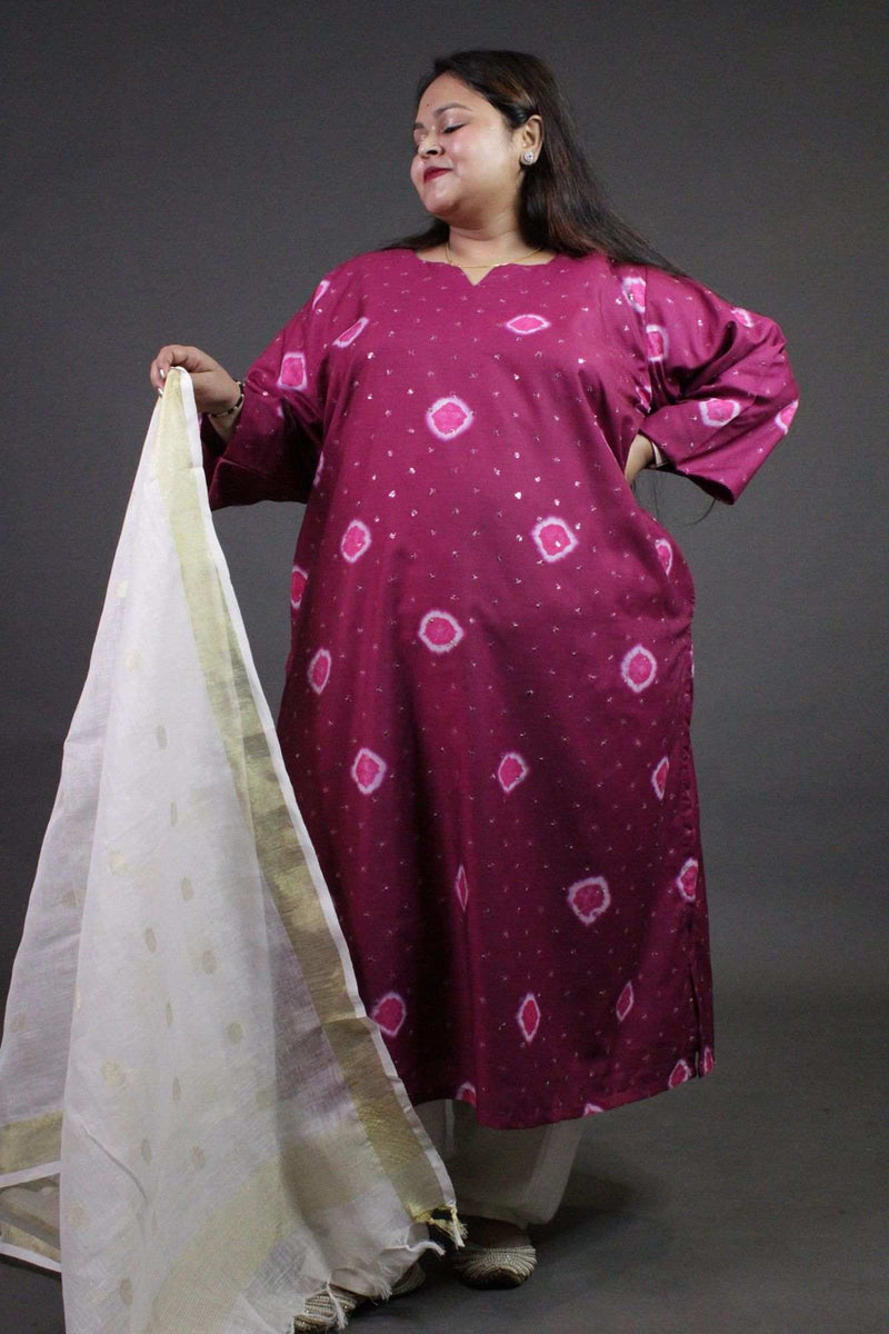 Magenta-Offwhite ready to wear Salwar-Kameez with Tissue Dupatta - Isadora Life Online Shopping Store