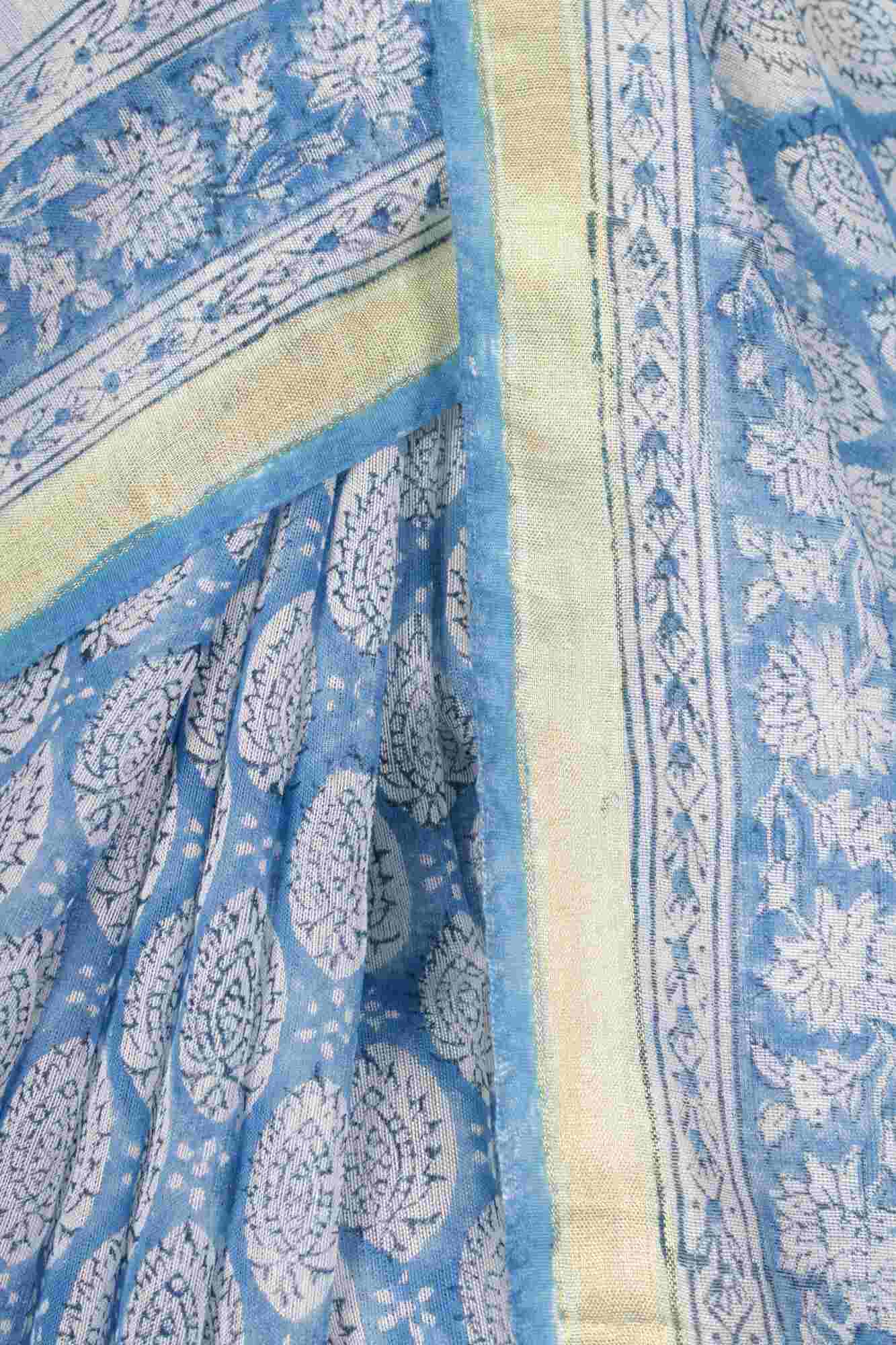 BLUE & WHITE SOFT CHANDERI COTTON PRINTED WRAP IN 1 MINUTE SAREE - Isadora Life Online Shopping Store