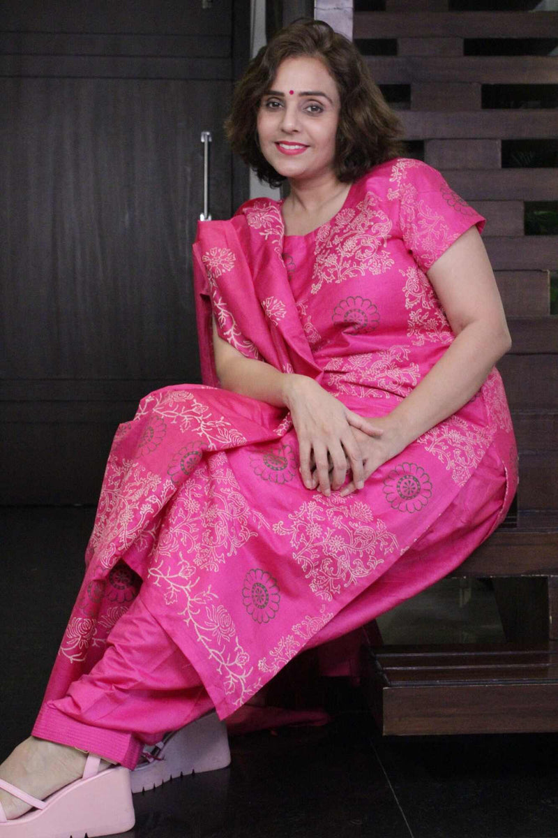 Pink-Beige Cotton Silk with Batik Print Ready to wear Salwar-Kameez with Printed Dupatta - Isadora Life Online Shopping Store