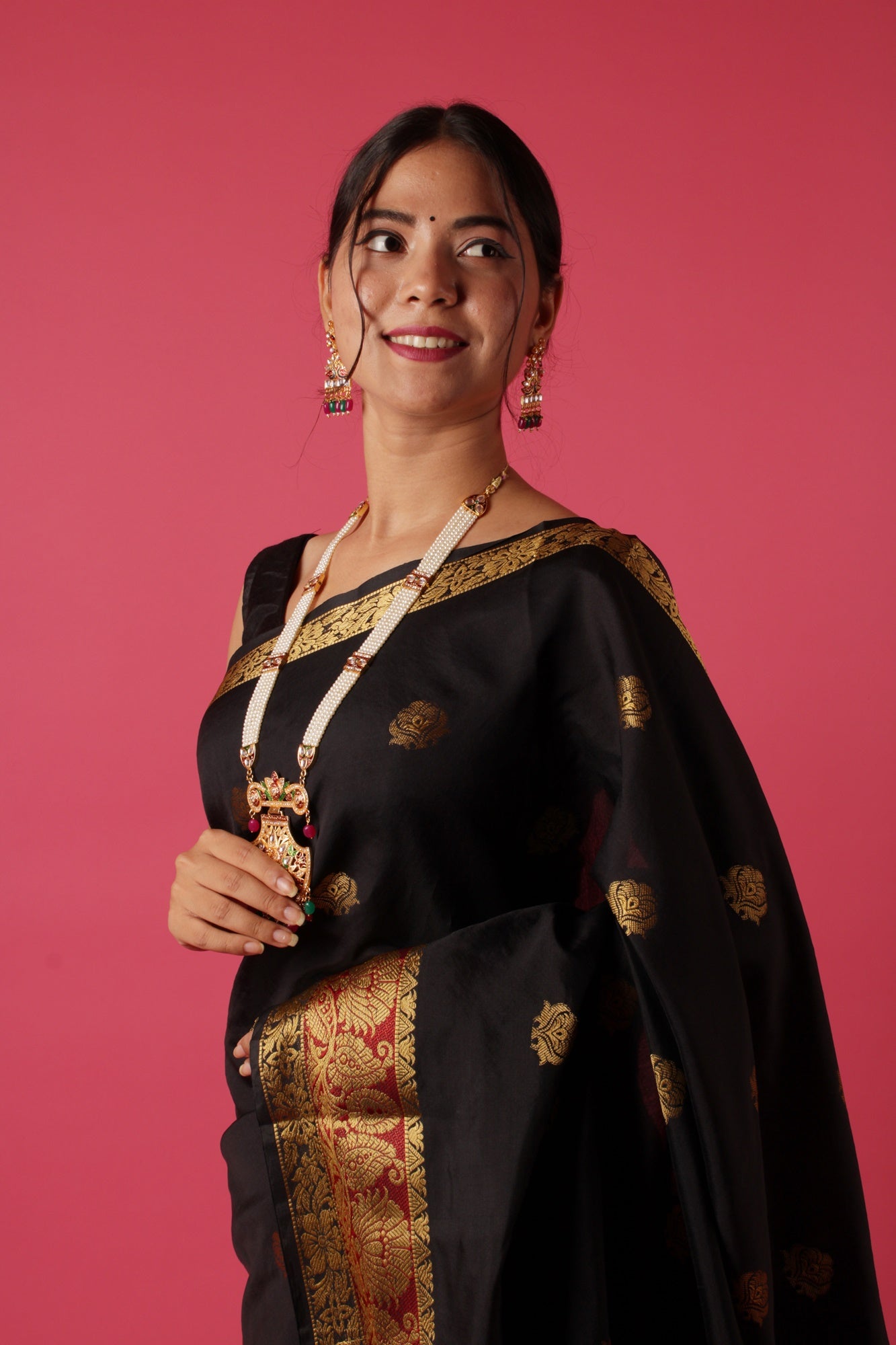Black Zari Woven Banarasi Wrap in 1 minute saree - Isadora Life Online Shopping Store