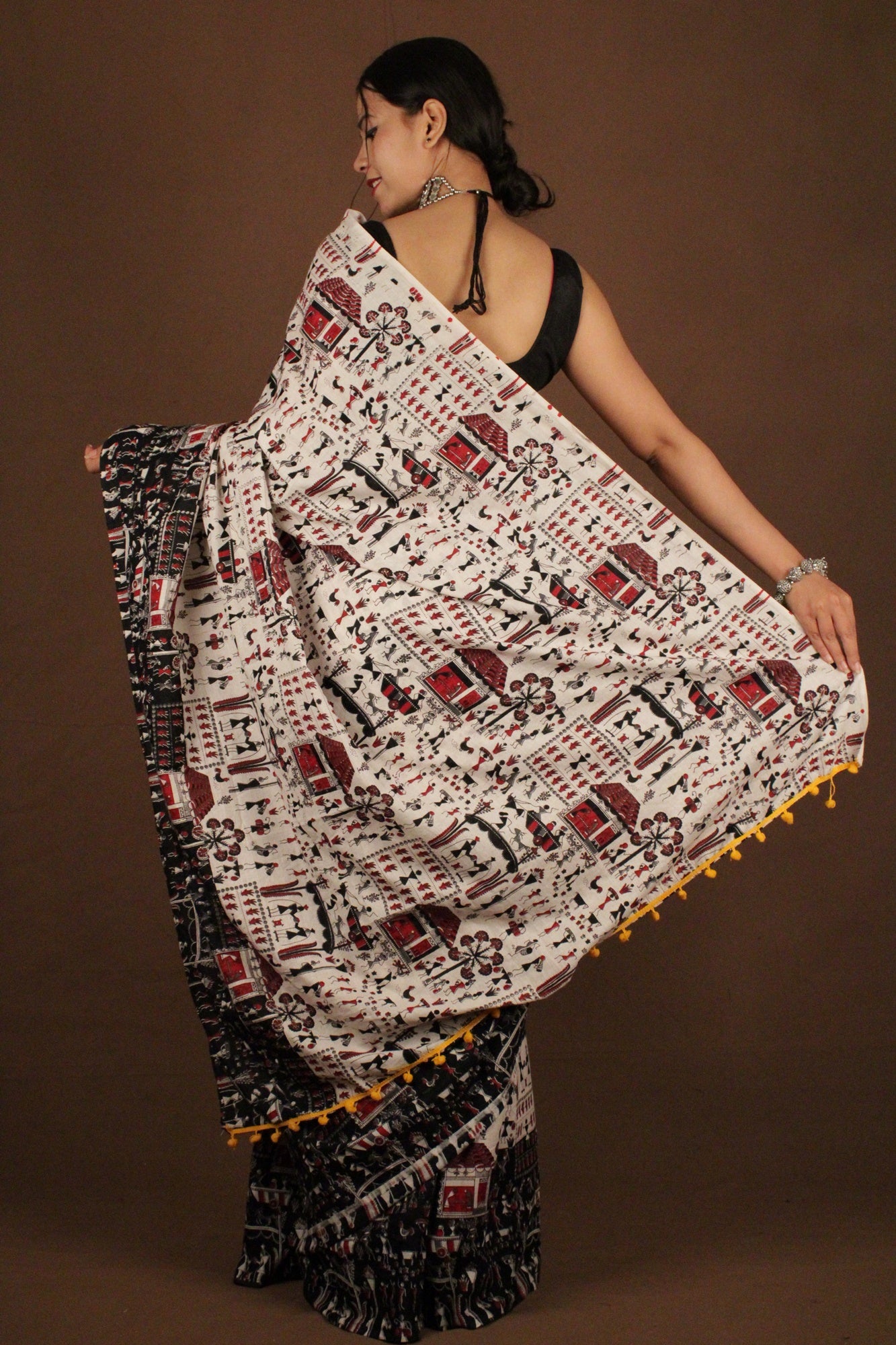 Traditional Bengal Soft Kalamkari Printed Handloom Cotton Wrap in 1 minute saree - Isadora Life Online Shopping Store