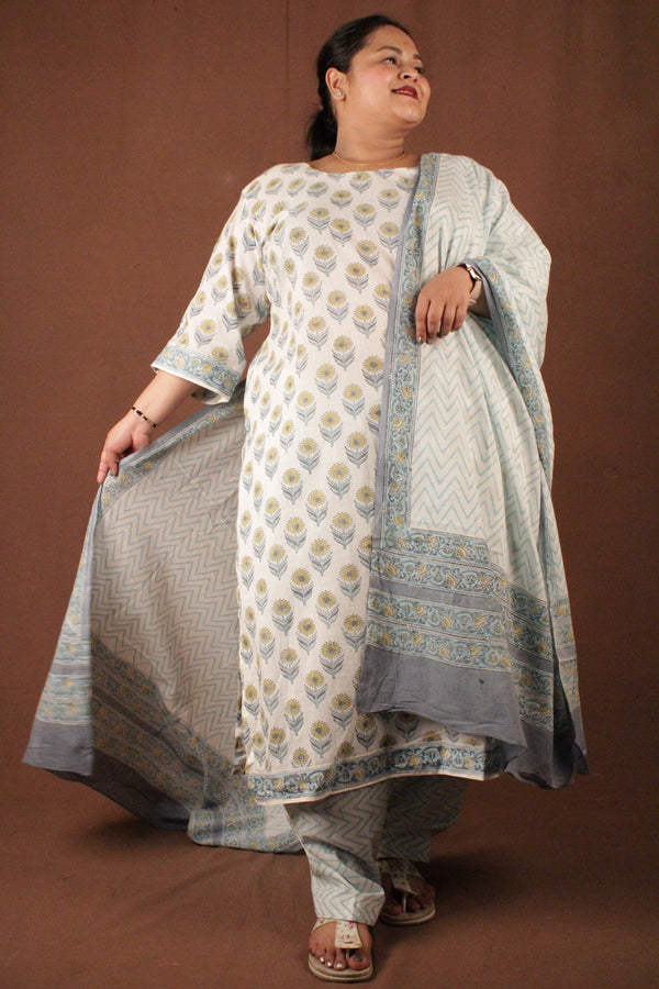 Light Blue Bagru Hand Block Print Ready to wear Salwar-Kameez with Dupatta - Isadora Life Online Shopping Store